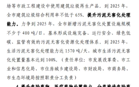 《信阳市城镇环境基础设施建设实施方案》征意中：2025年，城市生活污泥100%无害化处置