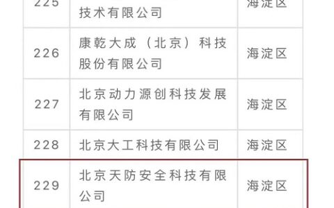 天防安全入选北京市专精特新中小企业名单