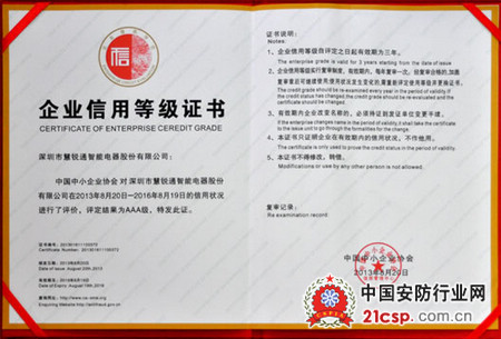 慧锐通荣获“企业信用评价AAA级信用企业”称号